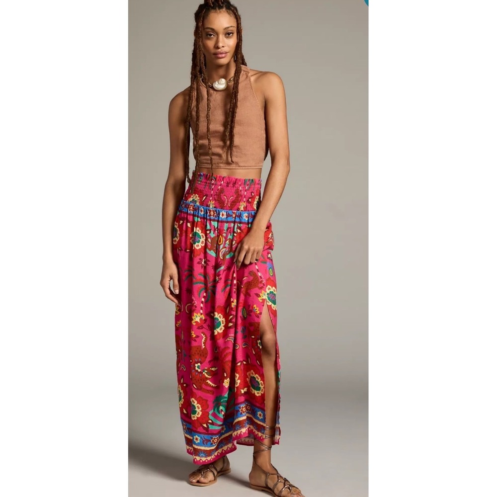 Farm Rio x AnthropologieSmocked Printed Skirt Slit Small